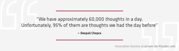 Innovation Quotes - we have approximately 60000 thoughts in a day. Unfortunately, 95 percent of them are thoughts we had the day before - Deepak Chopra