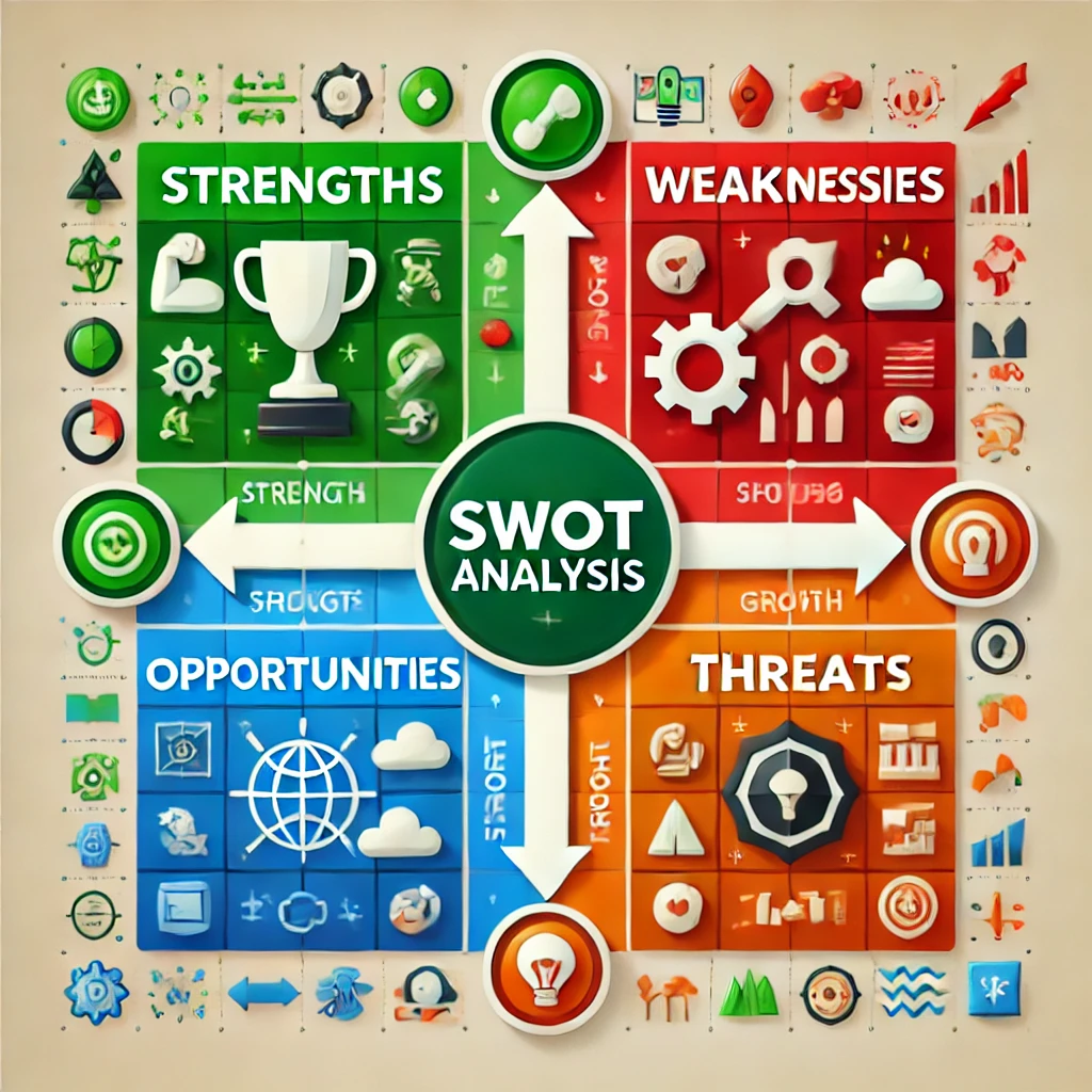 SWOT analysis in business strategy_visual showing 4 axes